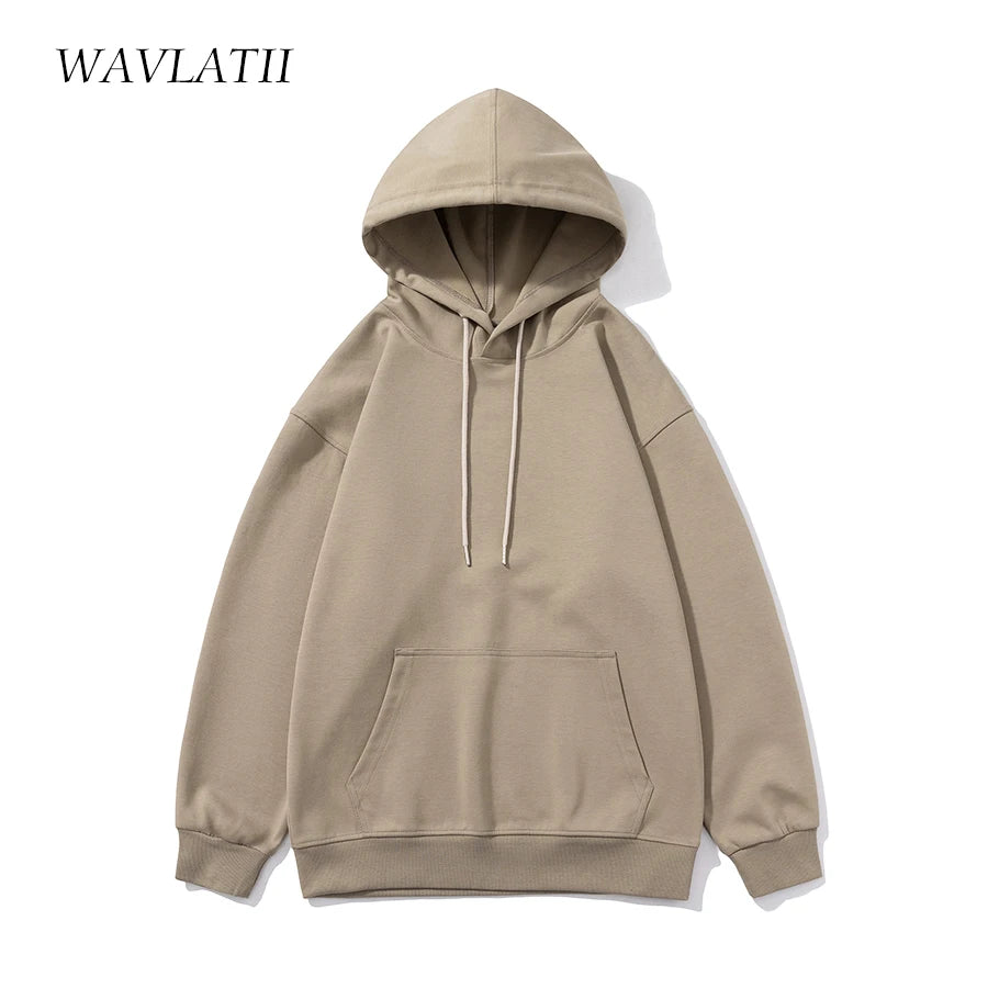 WAVLATII Women New Oversized Streetwear Hoodies Female Khaki White Solid Soft Cotton Casual Sporty Hooded Tops for Autumn WH2276