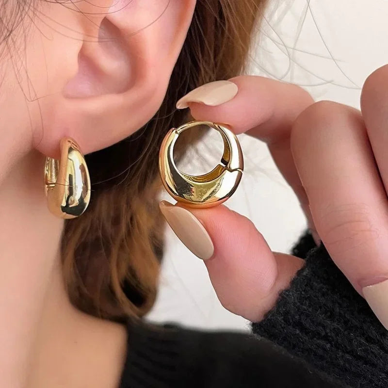 Vintage Chunky Dome Drop Earrings For Women Gold Plated Stainless Steel Round Circle Hoops Earrings Prevent Allergy Jewelry Gift