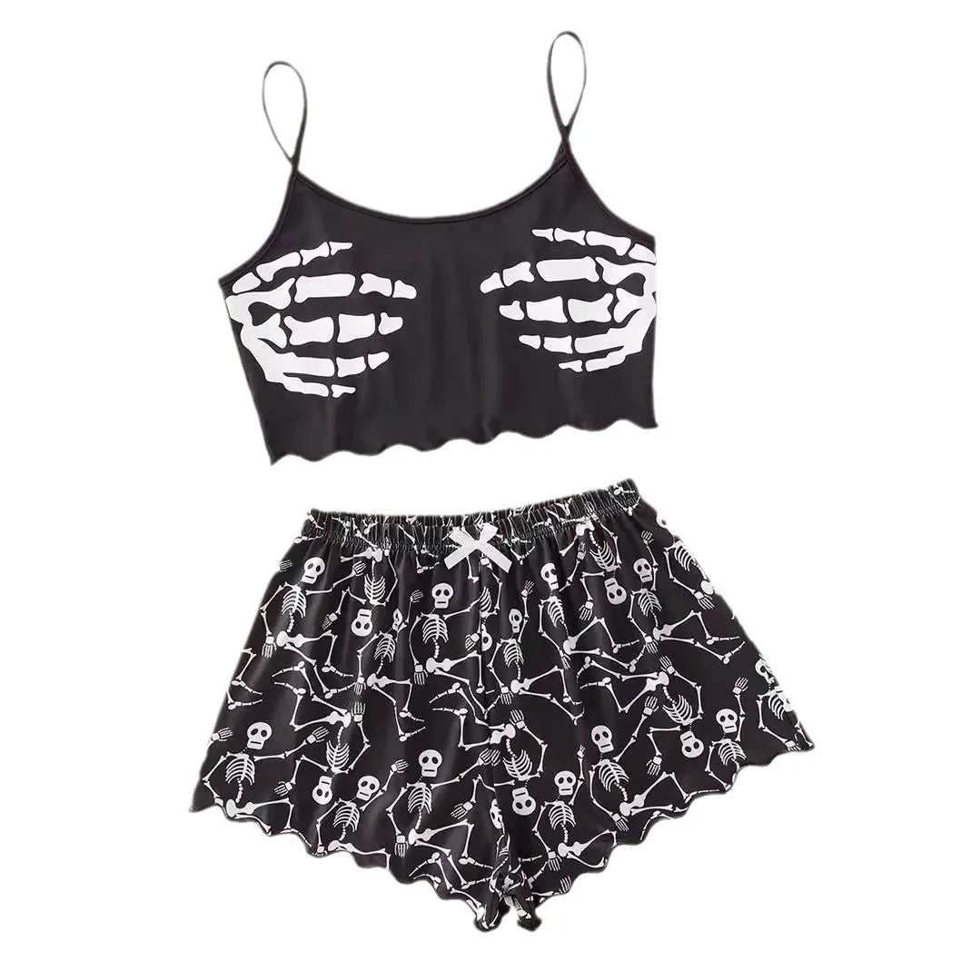 Halloween New Sexy Bikini Split Print Hanging Strap Print Two Piece Set Sexy Spicy Girl High Street Style