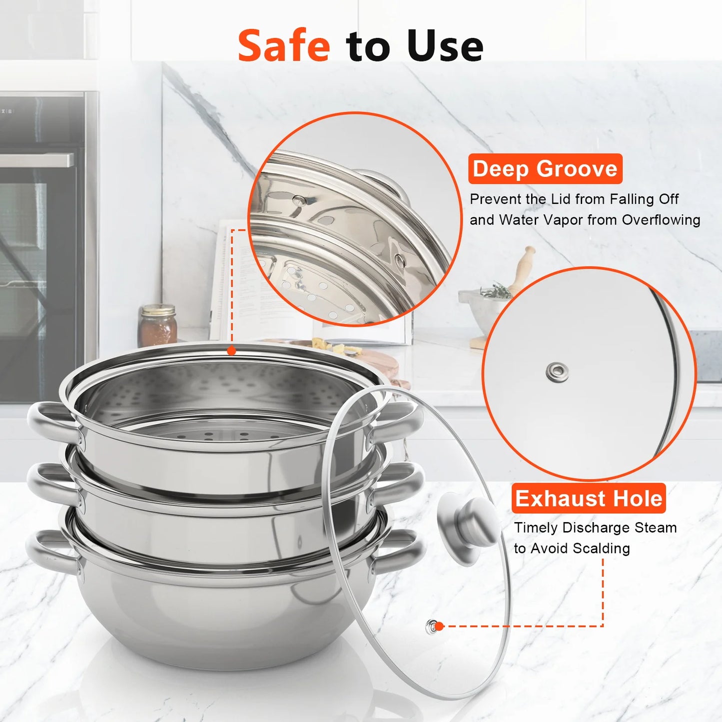 28CM 3-Tier Stainless Steel Thick Steamer Pot Soup Steam Pot Universal Cooking Pots for Induction Cooker Gas Stove