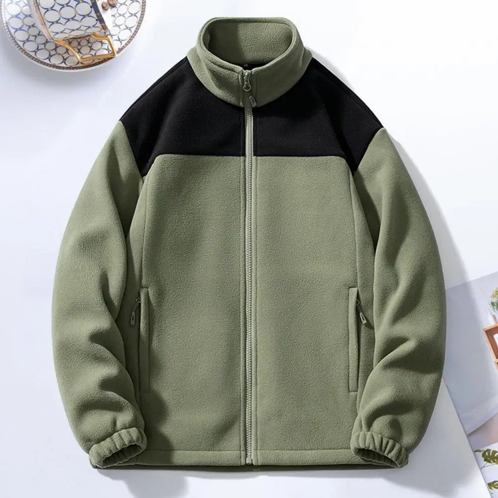 Men Jacket Autumn Winter Jacket Stand Collar Colorblock Jacket Long Sleeve Thick Loose Elastic Cuff Coat Men's clothing