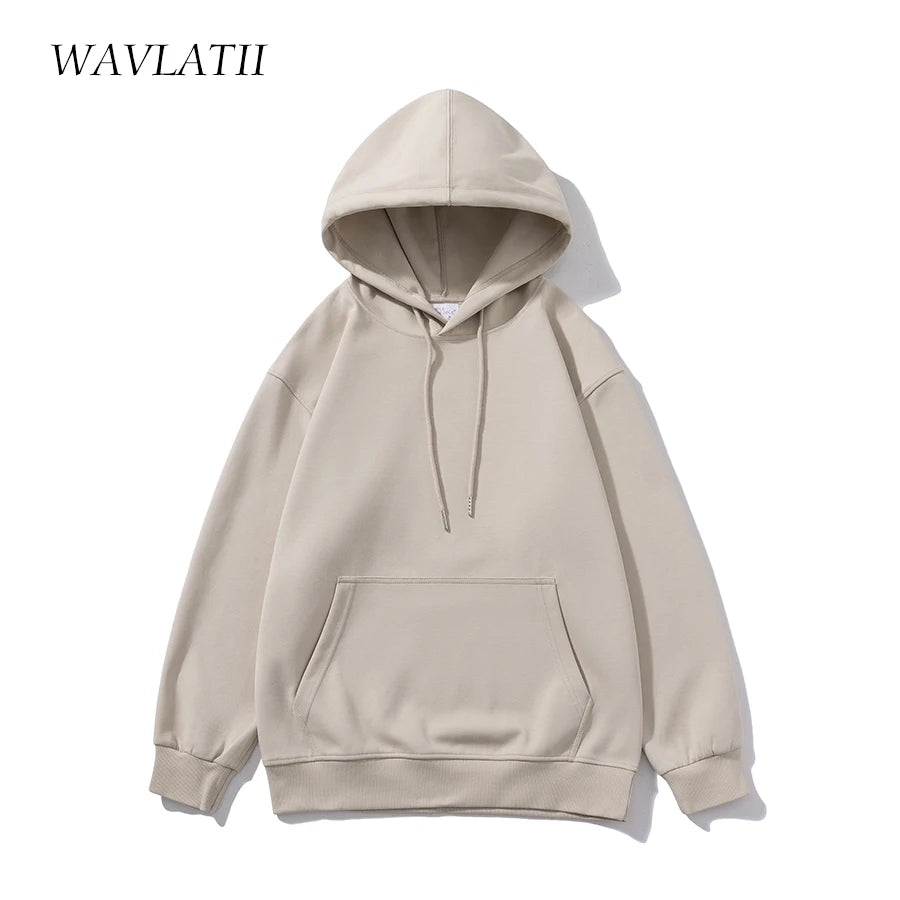 WAVLATII Women New Oversized Streetwear Hoodies Female Khaki White Solid Soft Cotton Casual Sporty Hooded Tops for Autumn WH2276