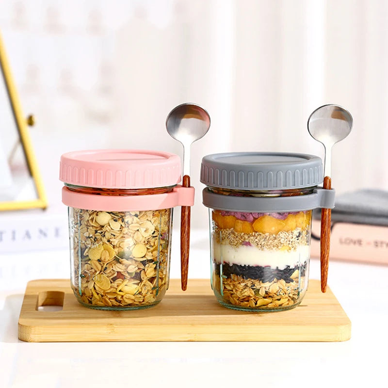 Portable Breakfast Cup With Plastic Lid And Spoon For Storing Milk Grains Fruits And Oatmeal Ideal For Canning Food Storage