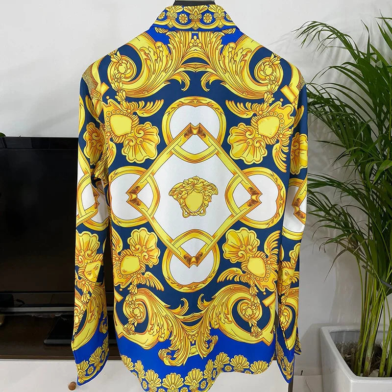 Trendy Baroque Long Sleeve Shirt Fashion New Retro Pattern Men's Loose Print Spring Summer Casual Shirt Comfortable and breathab