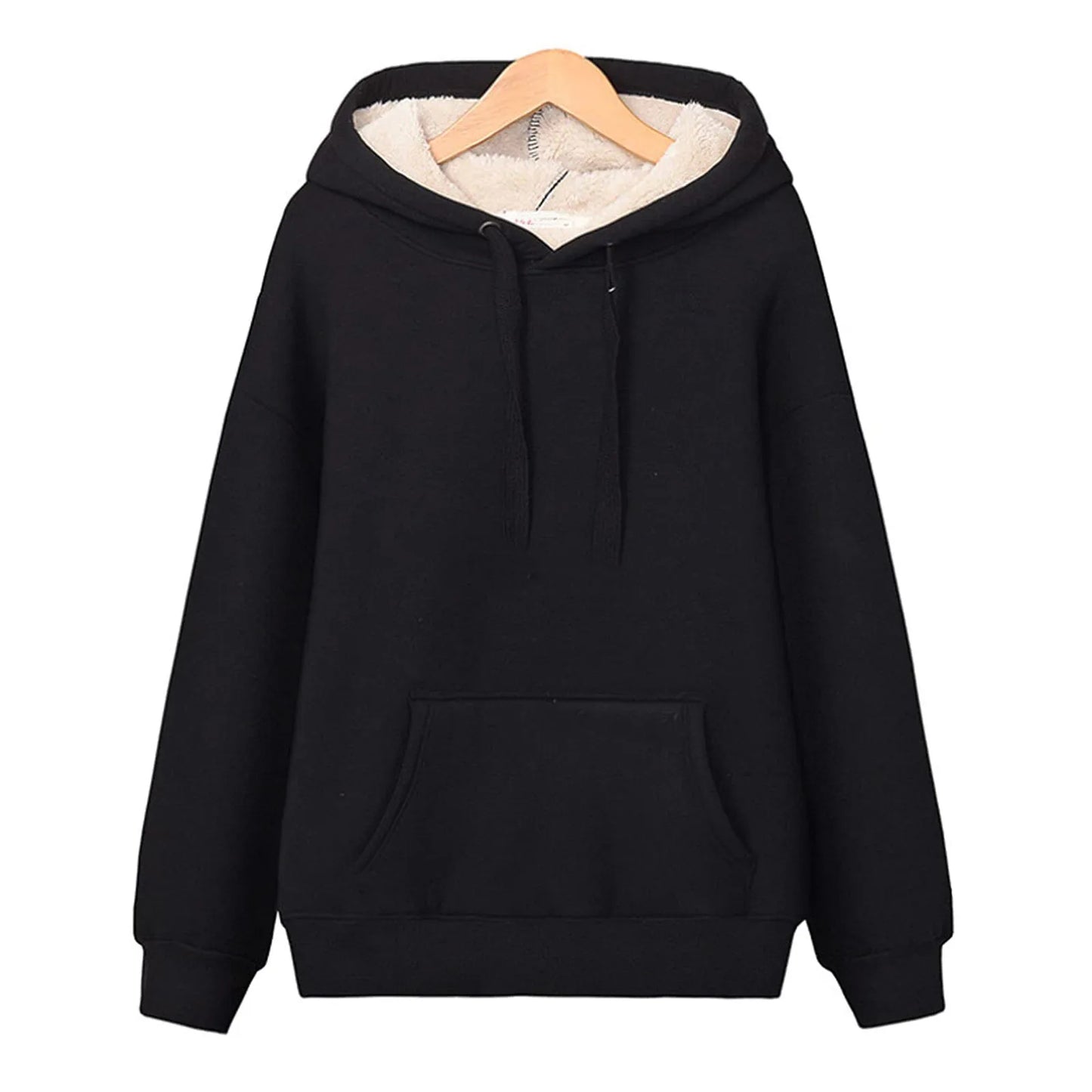 Women Winter Fleece Lined Hooded Sweatshirt Winter Thick Fleece Velvet Warm Long Sleeve Pullover Tops Solid Color Sweatshirts