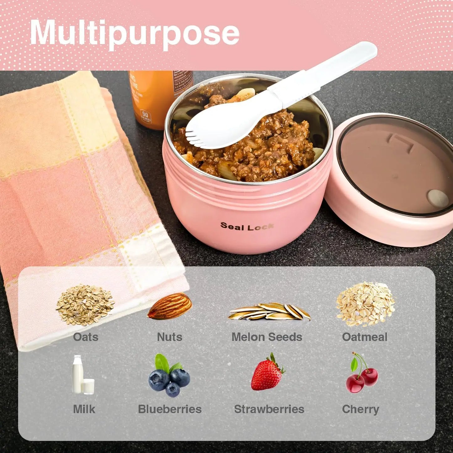 Overnight Oat Container 20oz Insulated Oatmeal Cup Microwaveable Milk Cups Lid Spoon Leakproof Soup Breakfast  Storage Container