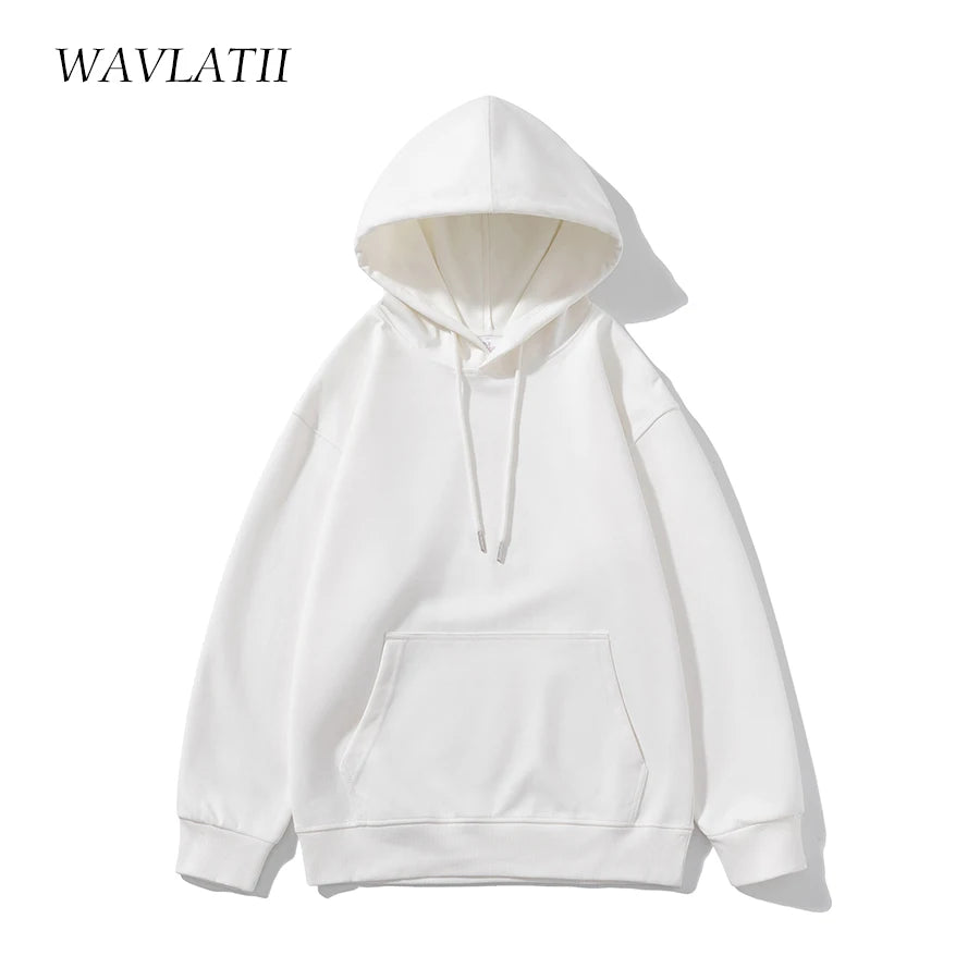 WAVLATII Women New Oversized Streetwear Hoodies Female Khaki White Solid Soft Cotton Casual Sporty Hooded Tops for Autumn WH2276