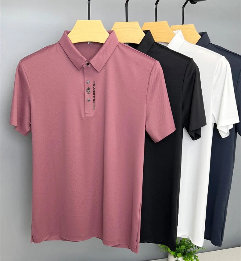 High end brand polo shirt short sleeve men's top summer fashion embroidery business casual seamless ice silk breathable T-shirt