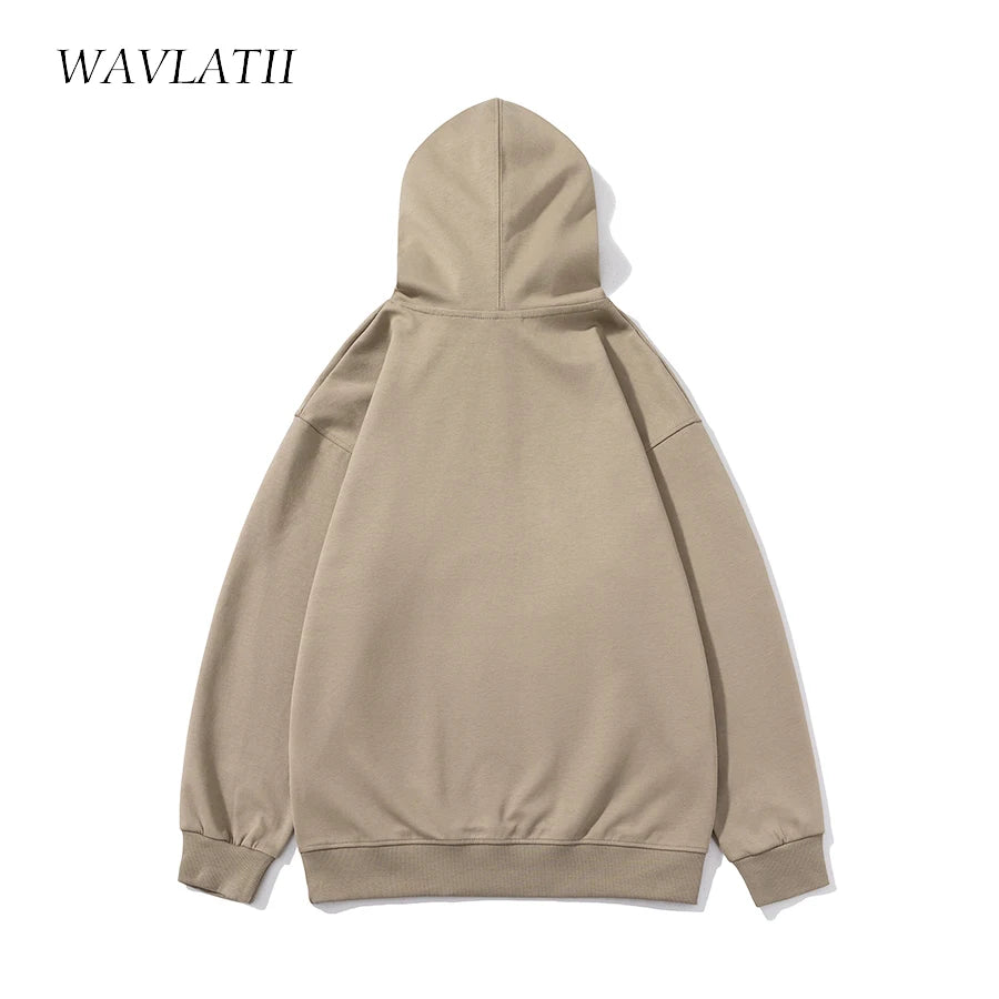 WAVLATII Women New Oversized Streetwear Hoodies Female Khaki White Solid Soft Cotton Casual Sporty Hooded Tops for Autumn WH2276