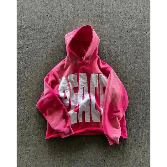 2024 New Letter Applique Street Fashion Men's Y2K High Street Sports Zipper Cardigan Hooded Trendy Pink Loose Sweatshirt Jacket