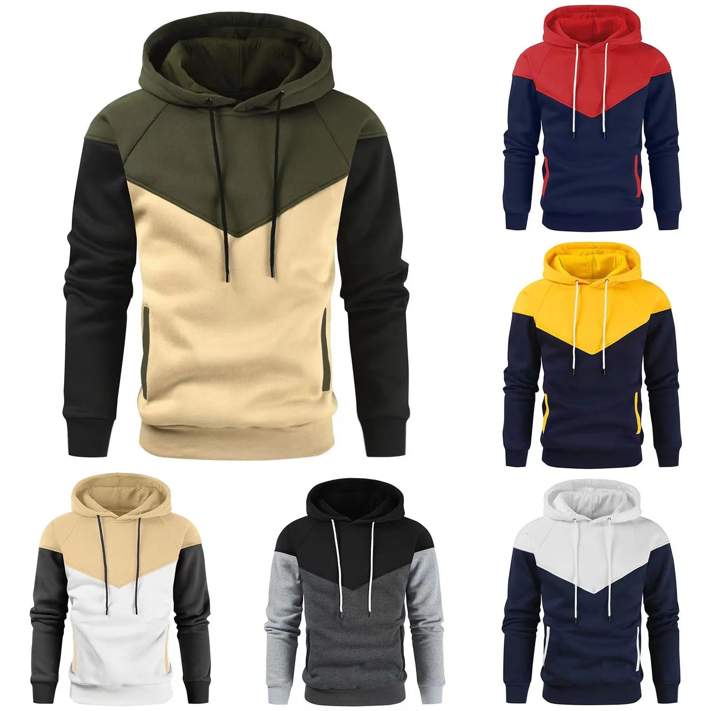 2024 New Running Men's Hoodies Patchwork Fashion Spring Autumn Harajuku Hip Hop Pullover Hooded Streetwear Loose Male Sweatshirt