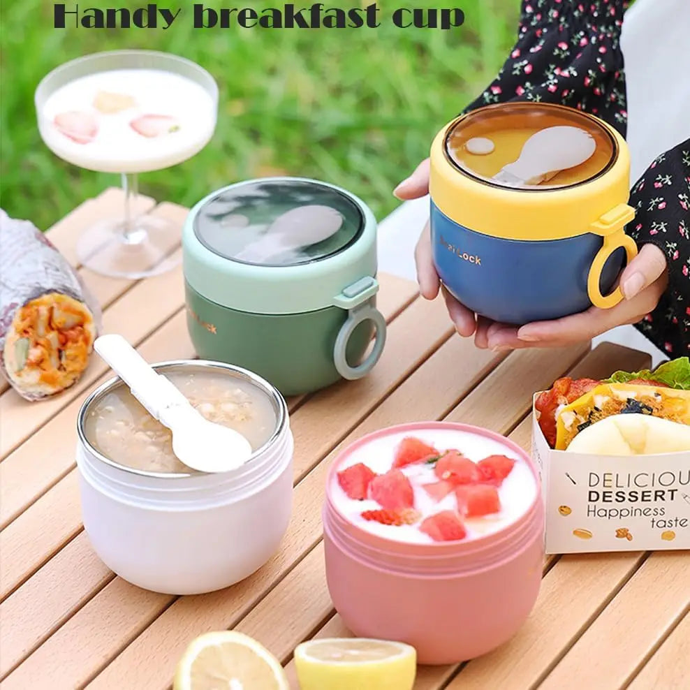 Overnight Oat Container 20oz Insulated Oatmeal Cup Microwaveable Milk Cups Lid Spoon Leakproof Soup Breakfast  Storage Container